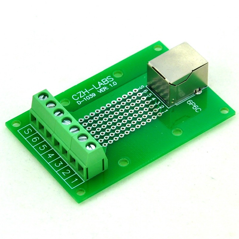 CZH-LABS RJ11/RJ12 6P6C Right Angle Jack Breakout Board, Terminal Block Connector.