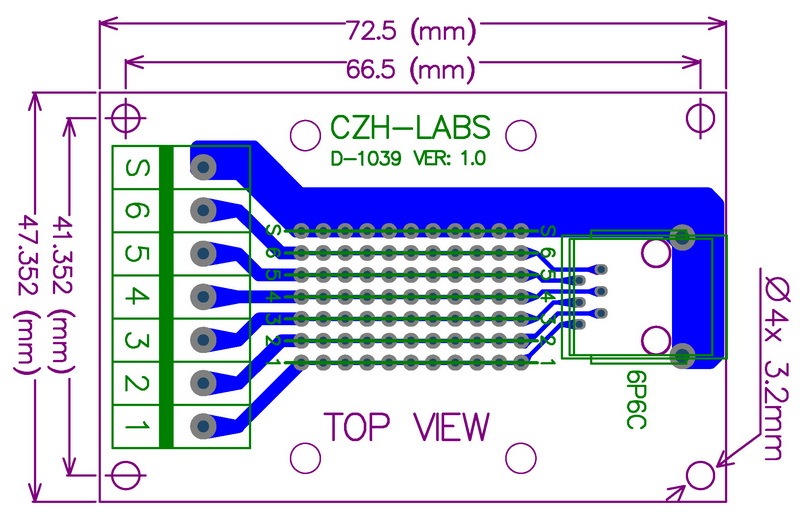 CZH-LABS RJ11/RJ12 6P6C Interface Module w/Simple DIN Rail Mounting feet,Right Angle Jack