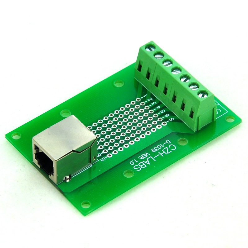 CZH-LABS RJ11/RJ12 6P6C Right Angle Jack Breakout Board, Terminal Block Connector.