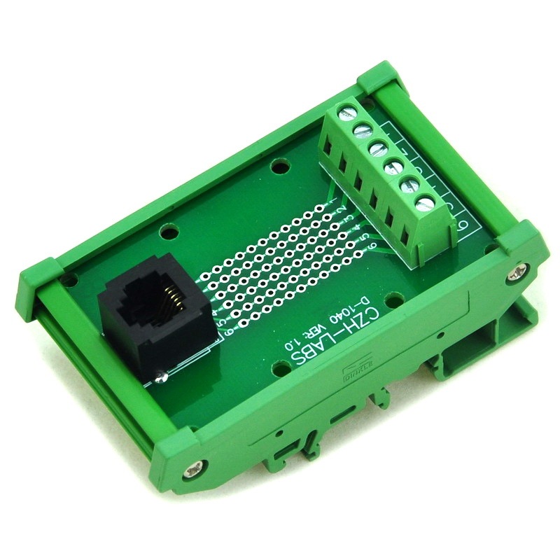 CZH-LABS RJ11/RJ12 6P6C DIN Rail Mount Interface Module, Vertical Jack.