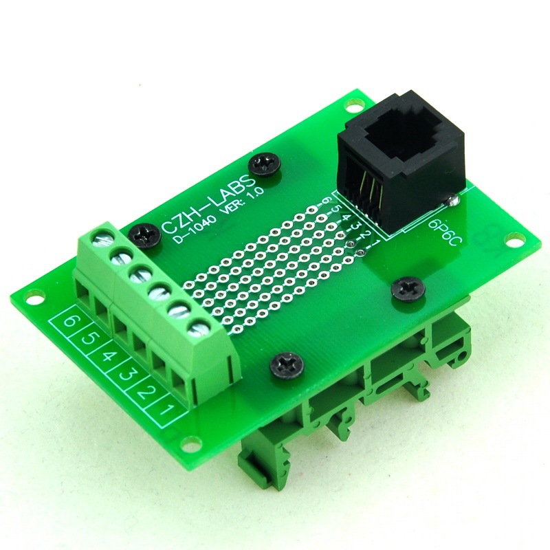 CZH-LABS RJ11/RJ12 6P6C Interface Module with Simple DIN Rail Mounting feet,Vertical Jack