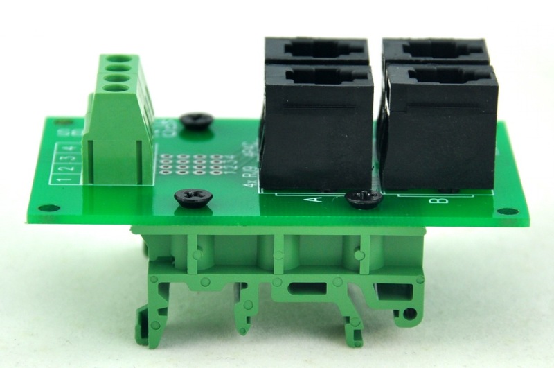 CZH-LABS RJ9 4P4C 4-Way Buss Board Interface Module with Simple DIN Rail Mount Bracket.