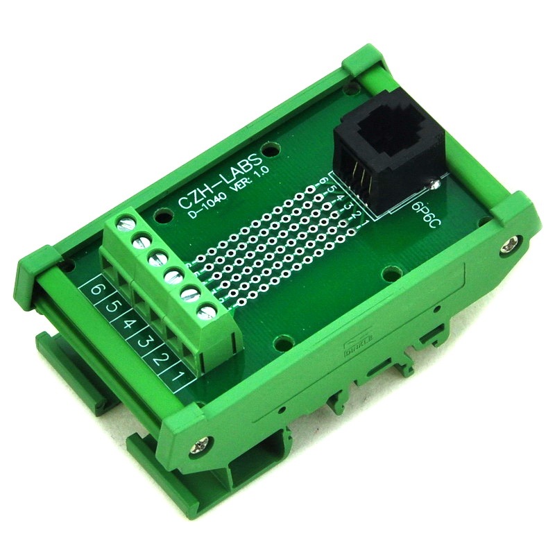 CZH-LABS RJ11/RJ12 6P6C DIN Rail Mount Interface Module, Vertical Jack.