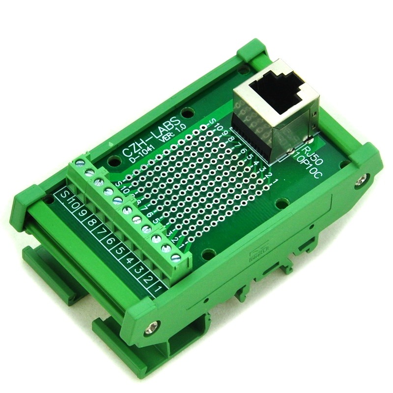 CZH-LABS RJ50 10P10C DIN Rail Mount Interface Module, Vertical Jack.