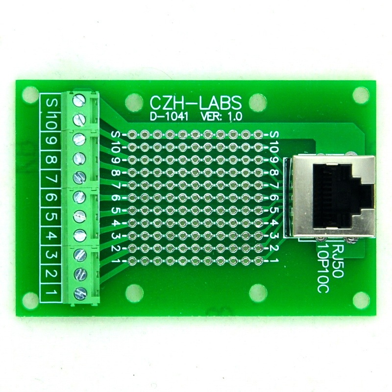 CZH-LABS RJ50 10P10C Interface Module with Simple DIN Rail Mounting feet, Vertical Jack.