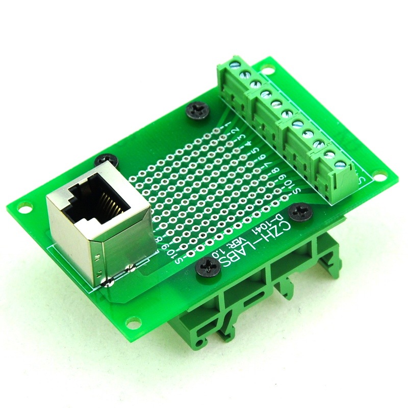 CZH-LABS RJ50 10P10C Interface Module with Simple DIN Rail Mounting feet, Vertical Jack.