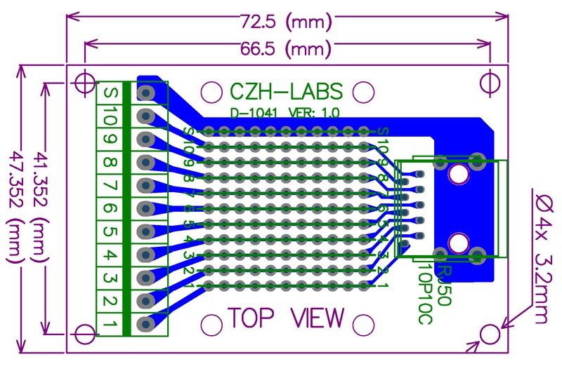CZH-LABS RJ50 10P10C Right Angle Shielded Jack Breakout Board, Terminal Block Connector.