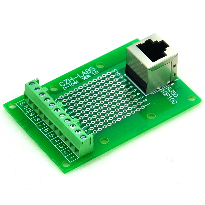 CZH-LABS RJ50 10P10C Vertical Shielded Jack Breakout Board, Terminal Block Connector.