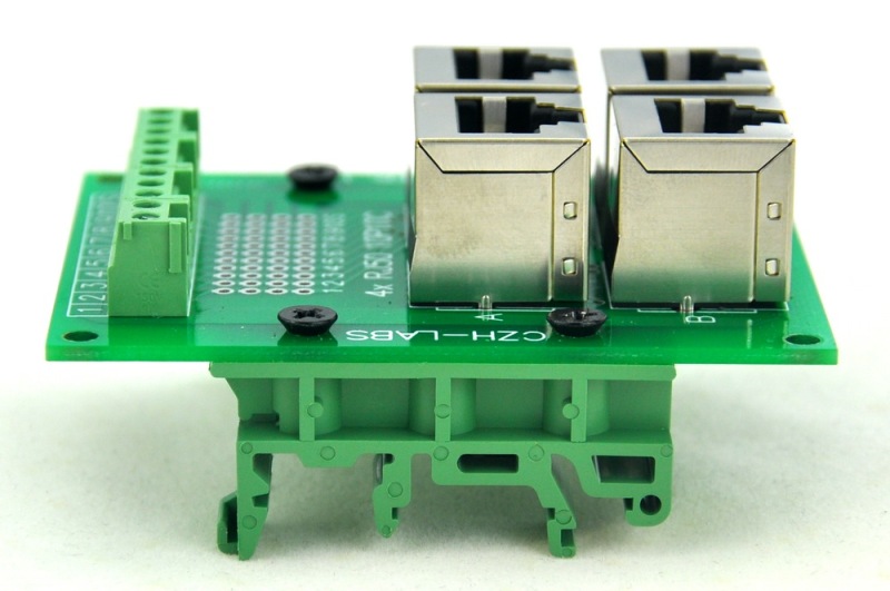 CZH-LABS RJ50 10P10C 4-Way Buss Board Interface Module with Simple DIN Rail Mount Bracket