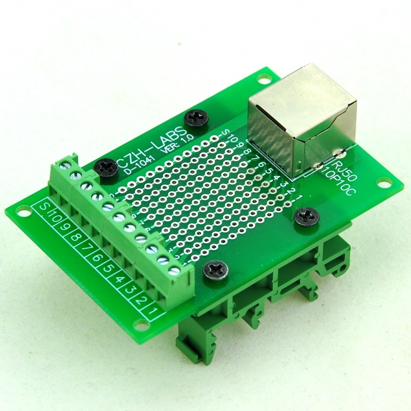 CZH-LABS RJ50 10P10C Interface Module with Simple DIN Rail Mounting feet,Right Angle Jack