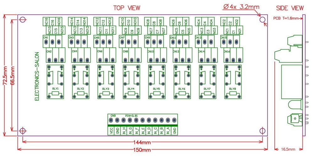 ELECTRONICS-SALON 8 Channel DPDT Signal Relay Module Board (Operating Voltage: DC 12V)