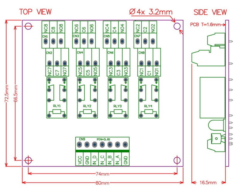 ELECTRONICS-SALON DIN Rail Mount 4 DPDT Signal Relay Interface Module, DC 5V Version.