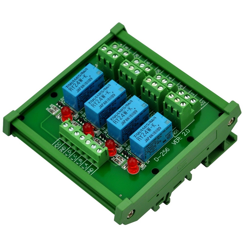 ELECTRONICS-SALON DIN Rail Mount 4 DPDT Signal Relay Interface Module, DC 24V Version.