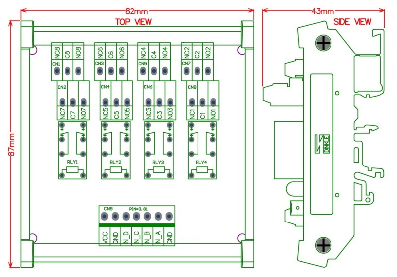 ELECTRONICS-SALON DIN Rail Mount 4 DPDT Signal Relay Interface Module, DC 12V Version.