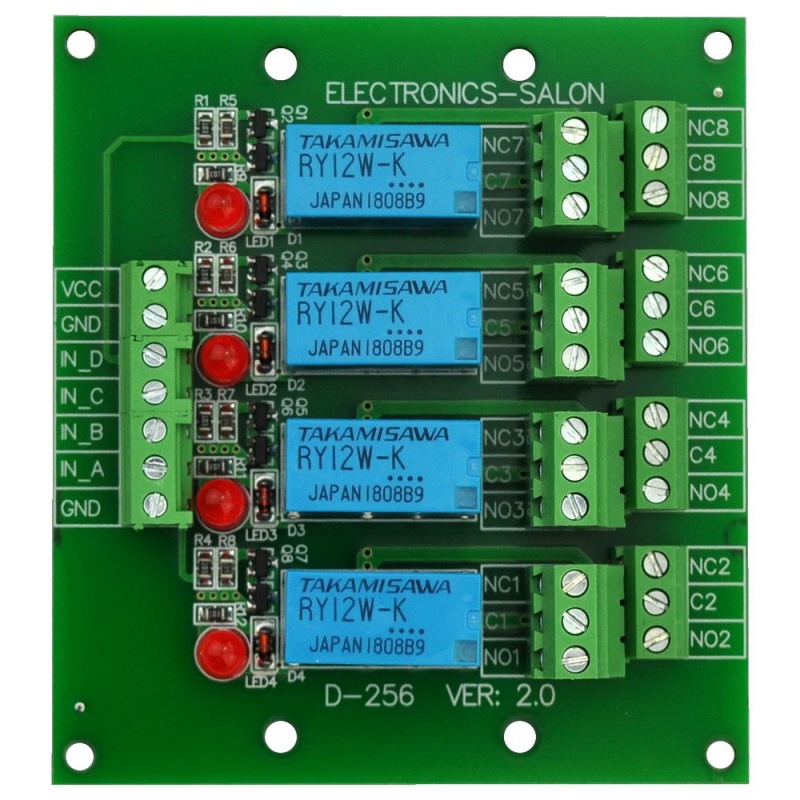 ELECTRONICS-SALON DIN Rail Mount 4 DPDT Signal Relay Interface Module, DC 12V Version.