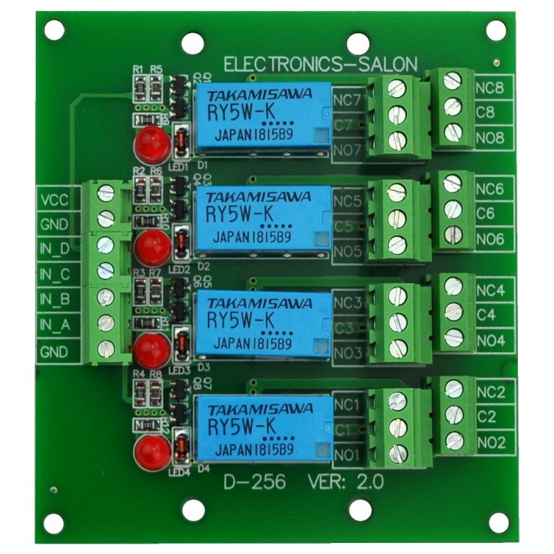ELECTRONICS-SALON 4 DPDT Signal Relay Module Board, DC 5V Version, for Arduino Raspberry-Pi 8051 PIC.