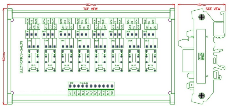 ELECTRONICS-SALON DIN Rail Mount 8 DPDT Signal Relay Interface Module. (Operating Voltage: DC 5V)