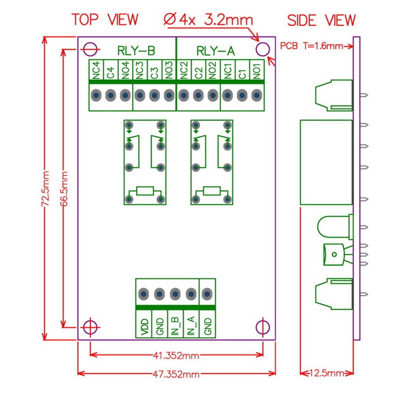 ELECTRONICS-SALON DIN Rail Mount 2 DPDT Signal Relay Interface Module, DC 12V Version.