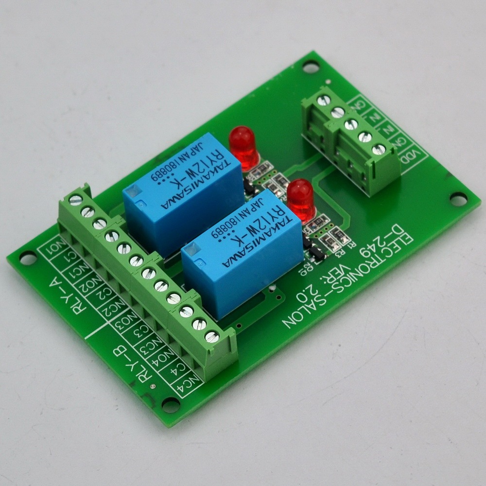 ELECTRONICS-SALON 2 DPDT Signal Relay Module Board, DC 12V Version, for Arduino Raspberry-Pi 8051 PIC.