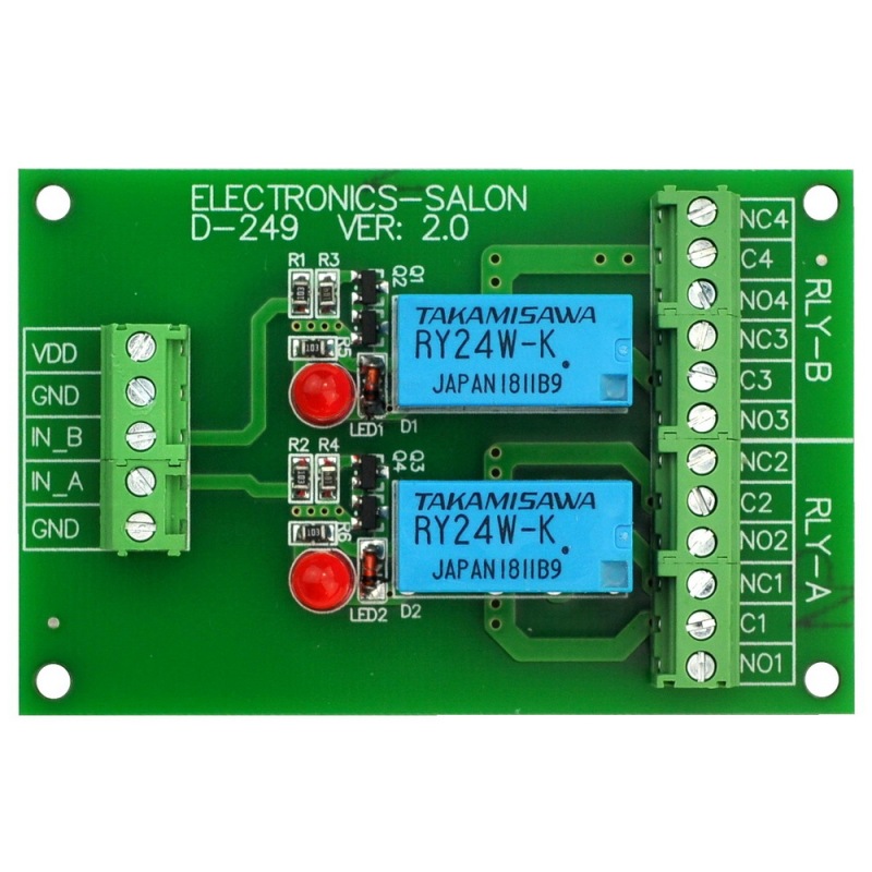 ELECTRONICS-SALON DIN Rail Mount 2 DPDT Signal Relay Interface Module, DC 24V Version.