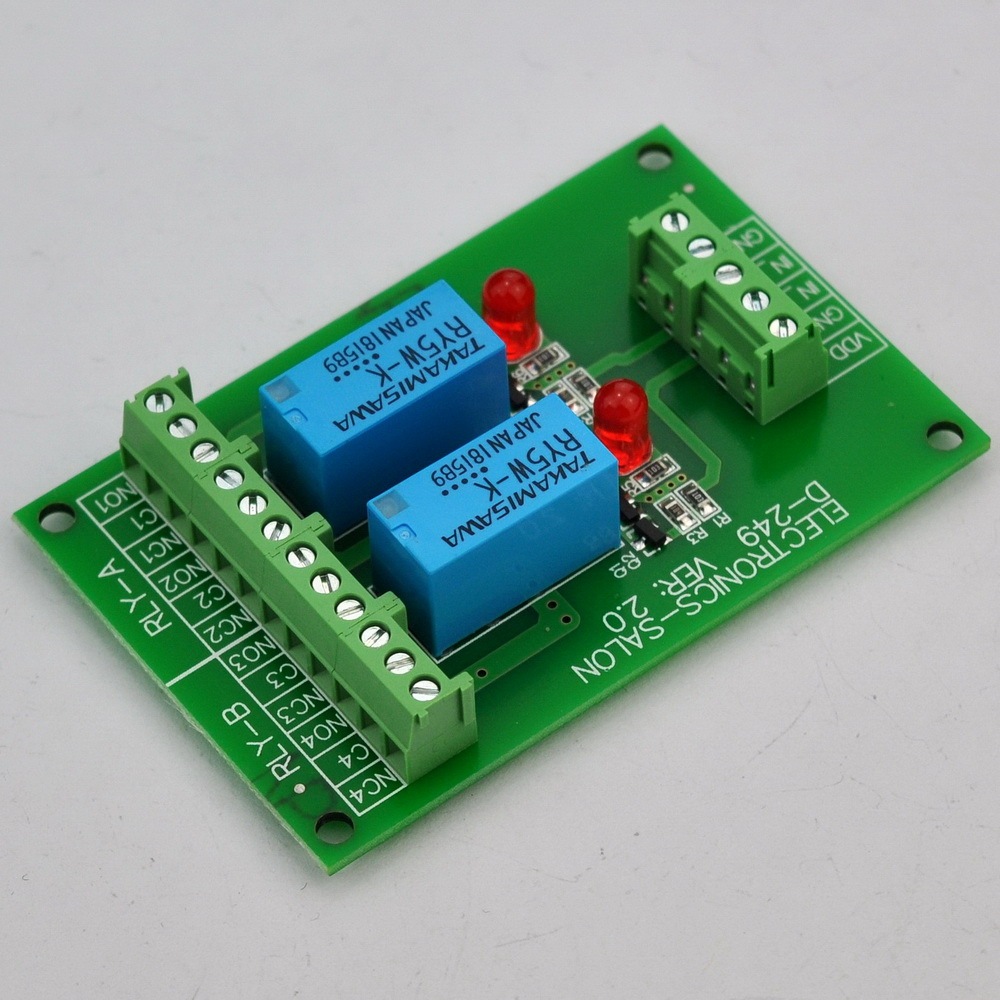 ELECTRONICS-SALON 2 DPDT Signal Relay Module Board, DC 5V Version, for Arduino Raspberry-Pi 8051 PIC.
