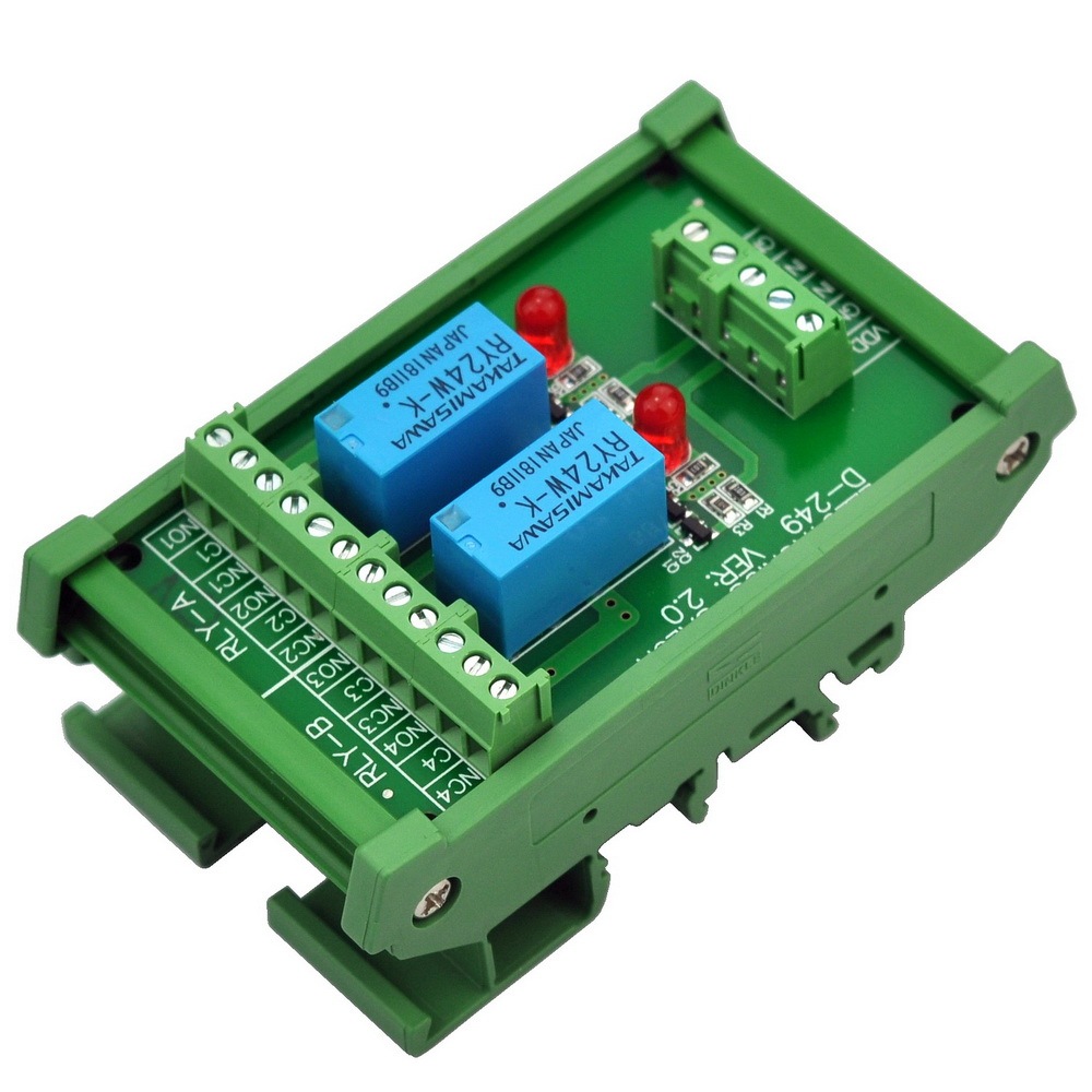 ELECTRONICS-SALON DIN Rail Mount 2 DPDT Signal Relay Interface Module, DC 24V Version.