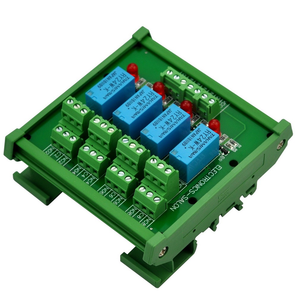 ELECTRONICS-SALON DIN Rail Mount 4 DPDT Signal Relay Interface Module, DC 24V Version.