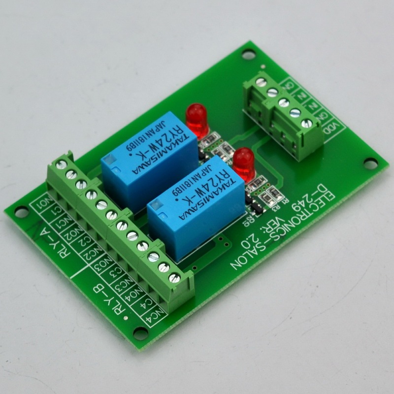 ELECTRONICS-SALON 2 DPDT Signal Relay Module Board, DC 24V Version, for Arduino Raspberry-Pi 8051 PIC.