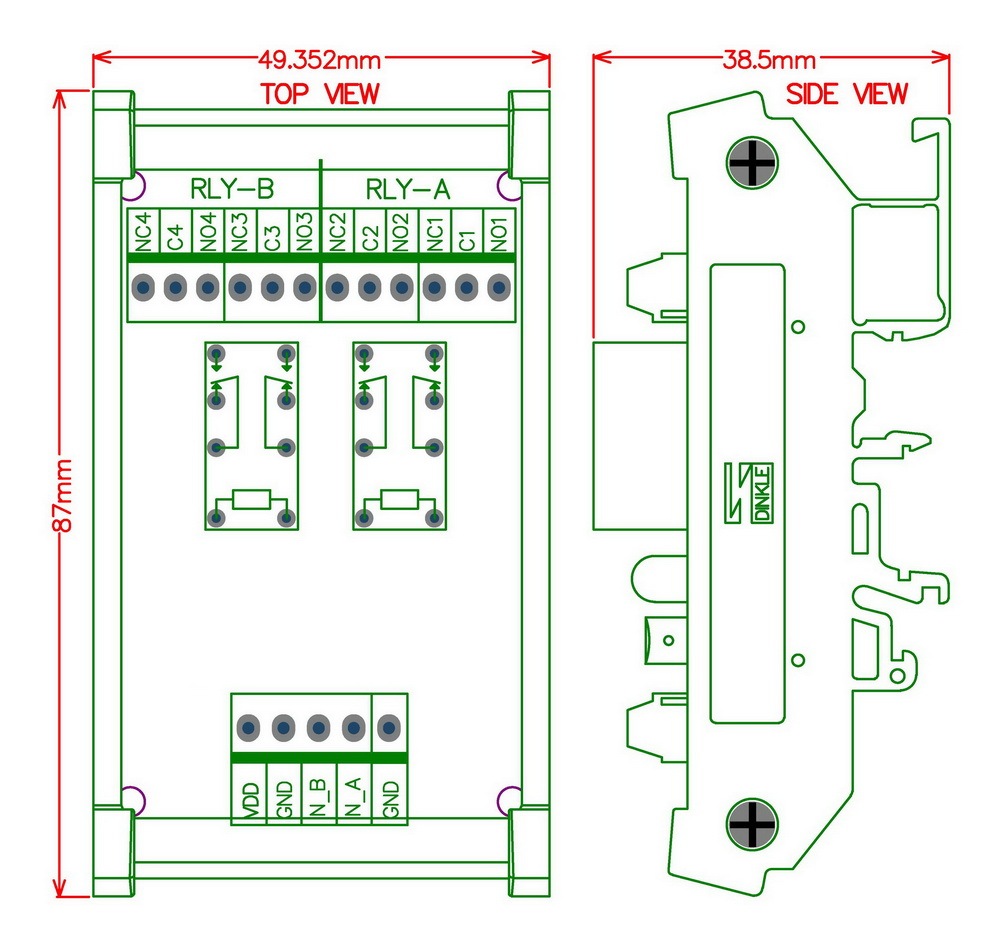 ELECTRONICS-SALON DIN Rail Mount 2 DPDT Signal Relay Interface Module, DC 24V Version.