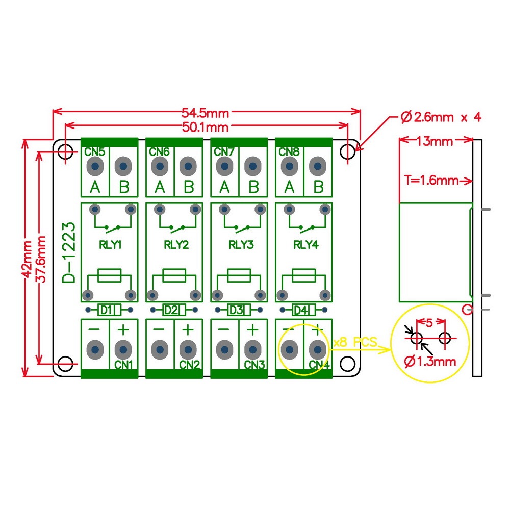 ELECTRONICS-SALON 3VDC High-quality Individual 4 Channel SPST-NO 5A/250V Power Relay Module. DC3V.