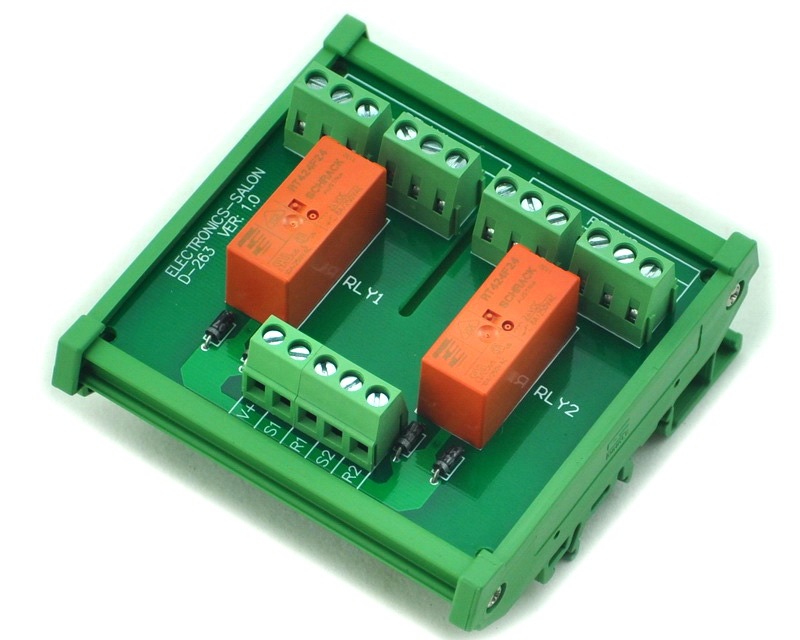 ELECTRONICS-SALON DIN Rail Mount Passive Bistable/Latching 2 DPDT 8A Power Relay Module, 24V Ver.
