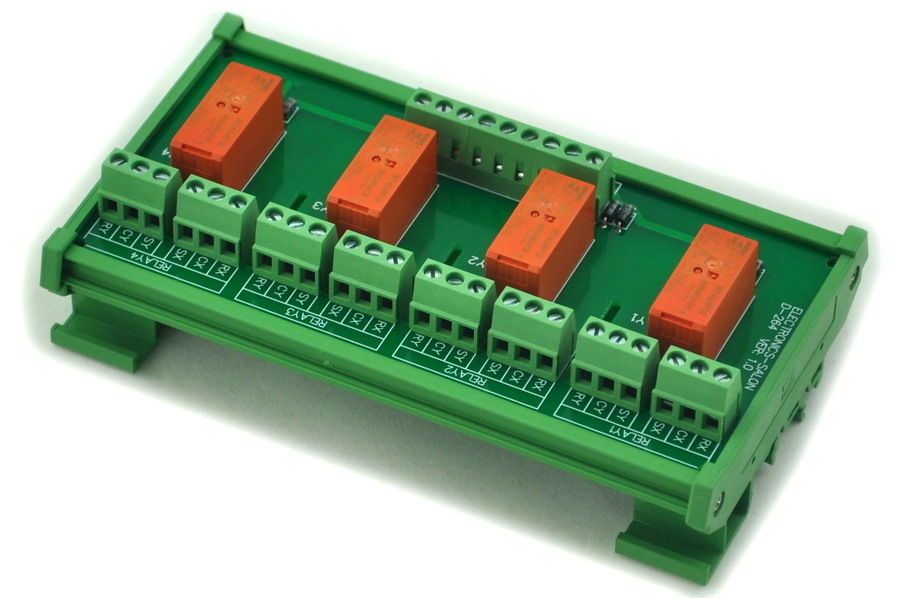 ELECTRONICS-SALON DIN Rail Mount Passive Bistable/Latching 4 DPDT 8A Power Relay Module, 24V Ver.