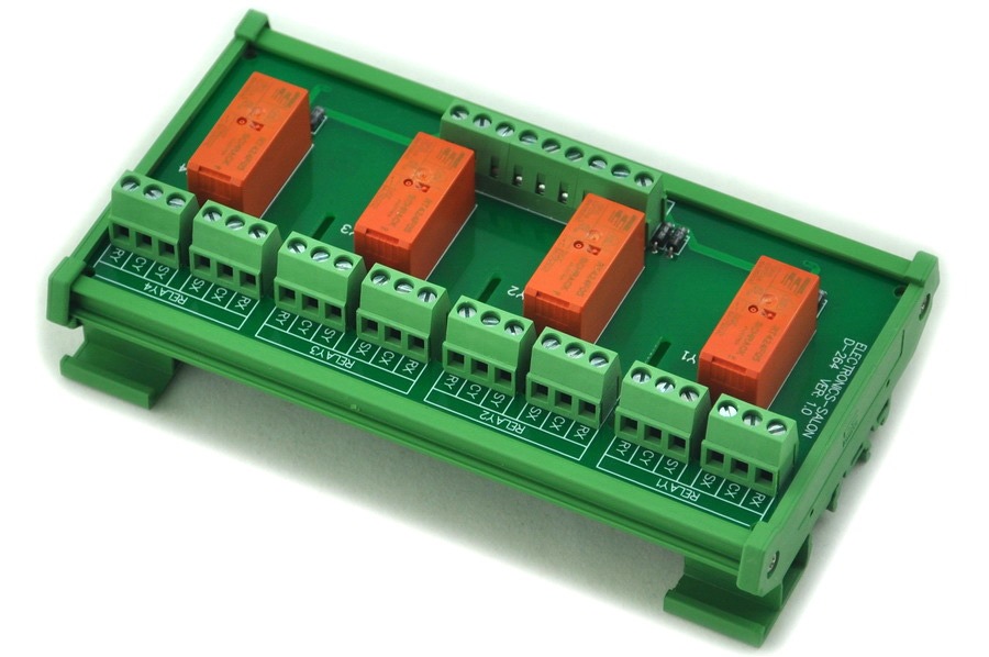 ELECTRONICS-SALON DIN Rail Mount Passive Bistable/Latching 4 DPDT 8A Power Relay Module, 5V Ver.