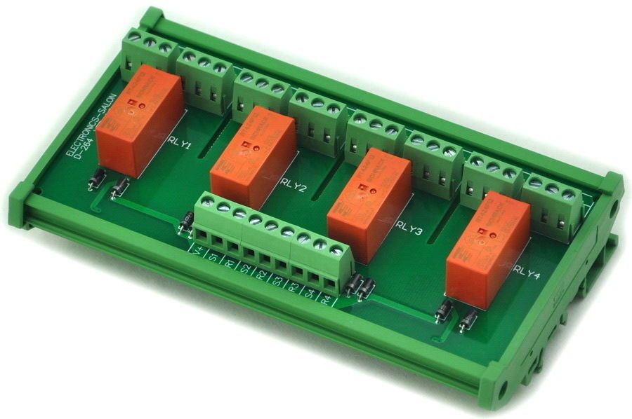 ELECTRONICS-SALON DIN Rail Mount Passive Bistable/Latching 4 DPDT 8A Power Relay Module, 24V Ver.
