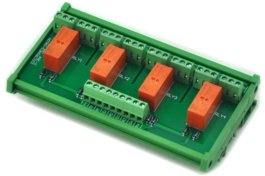 ELECTRONICS-SALON DIN Rail Mount Passive Bistable/Latching 4 DPDT 8A Power Relay Module, 5V Ver.