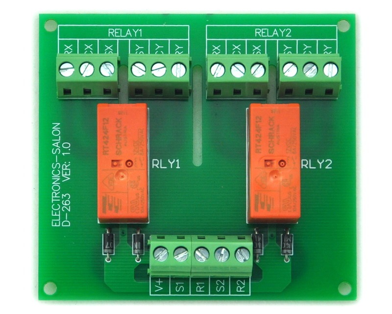 ELECTRONICS-SALON DIN Rail Mount Passive Bistable/Latching 2 DPDT 8A Power Relay Module, 12V Ver.