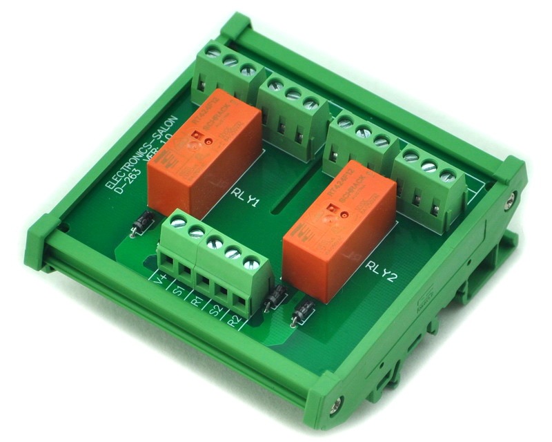 ELECTRONICS-SALON DIN Rail Mount Passive Bistable/Latching 2 DPDT 8A Power Relay Module, 12V Ver.