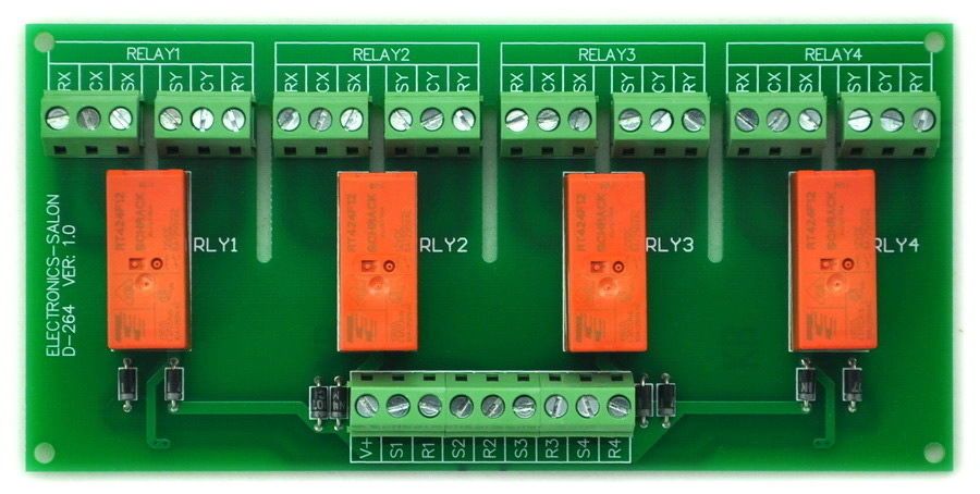 ELECTRONICS-SALON DIN Rail Mount Passive Bistable/Latching 4 DPDT 8A Power Relay Module, 24V Ver.