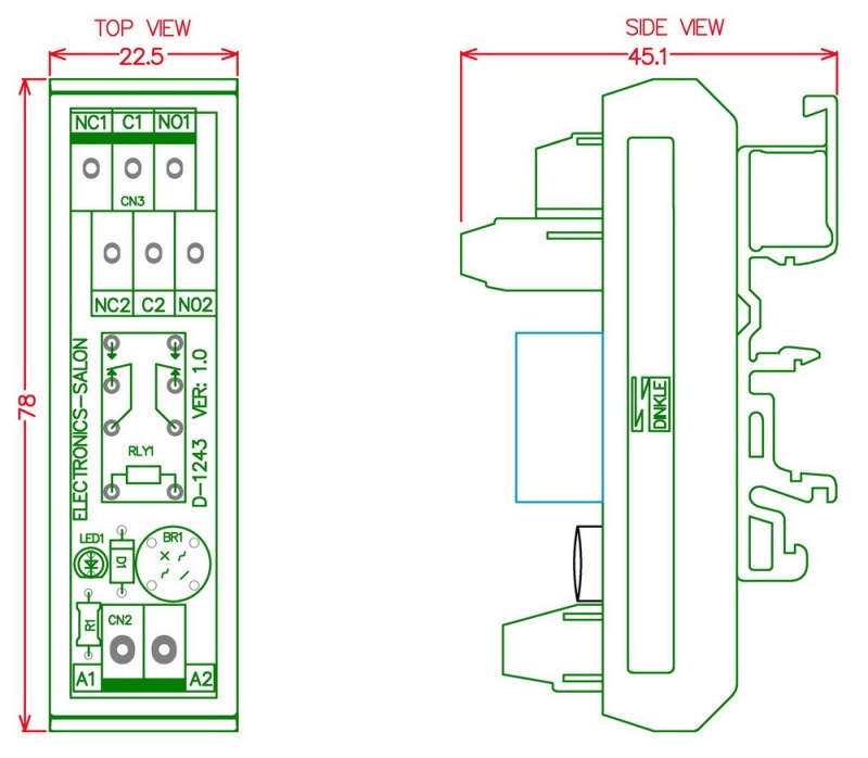 ELECTRONICS-SALON AC/DC 5V Slim DIN Rail Mount DPDT Signal Relay Interface Module, RY5W-K.