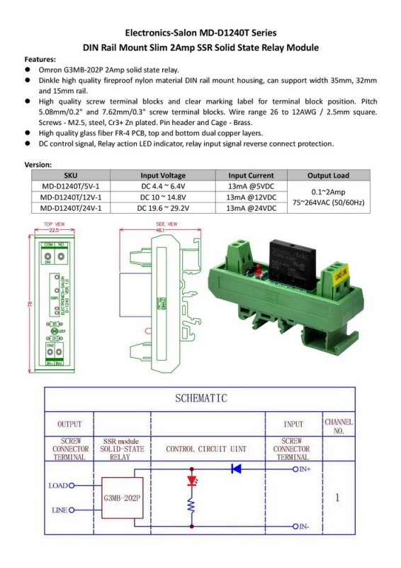 ELECTRONICS-SALON DC 12V Slim DIN Rail Mount 2Amp AC Solid State Relay Interface Module, G3MB-202P 12VDC.
