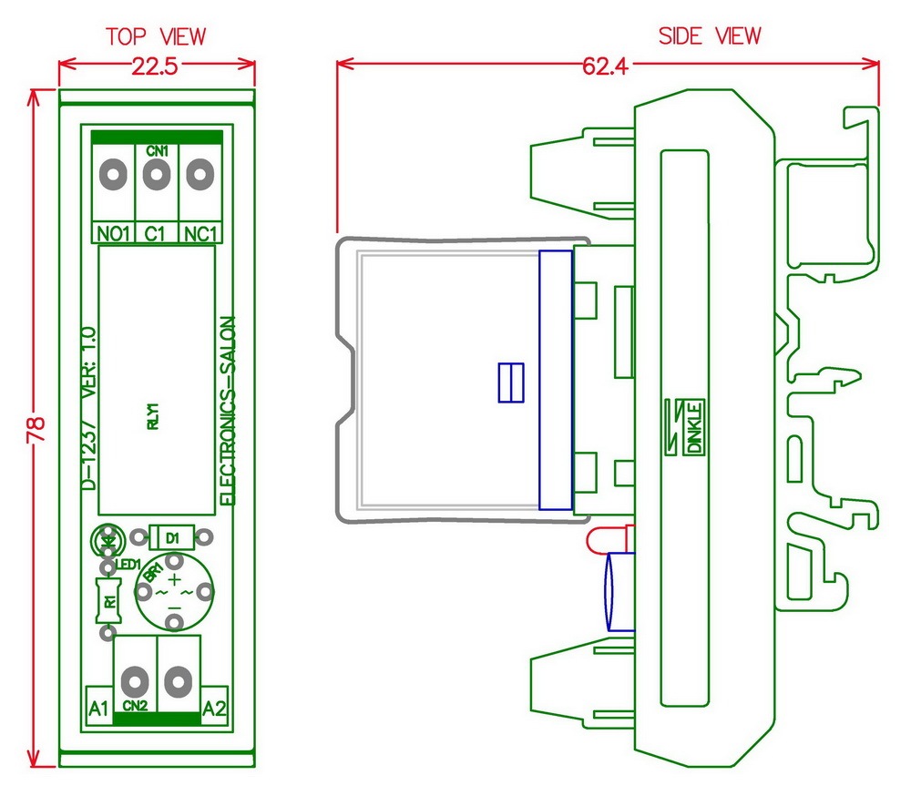 ELECTRONICS-SALON AC/DC 24V Slim DIN Rail Mount 10Amp SPDT Power Relay Interface Module, G2R-1 24V.