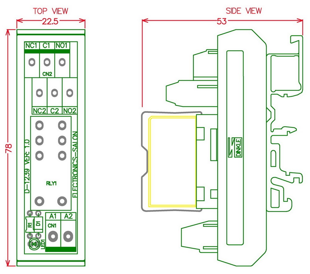 ELECTRONICS-SALON AC 230V Slim DIN Rail Mount 8Amp DPDT Power Relay Interface Module, RTE24730 230VAC.