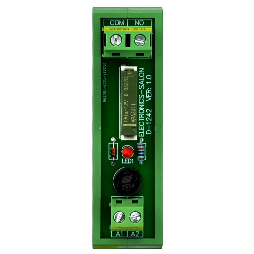 ELECTRONICS-SALON AC/DC 12V Slim DIN Rail Mount 5Amp SPST-NO Power Relay Interface Module, PA1a-12V.