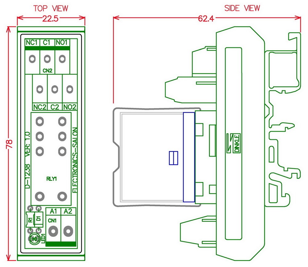 ELECTRONICS-SALON AC/DC 5V Slim DIN Rail Mount 5Amp DPDT Power Relay Interface Module, G2R-2 5V.