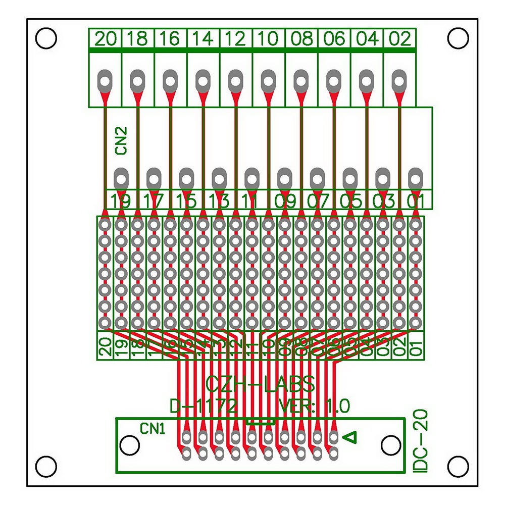CZH-LABS IDC-20 Male Header Connector Breakout Board Module, IDC Pitch 0.1", Terminal Block Pitch 0.2"