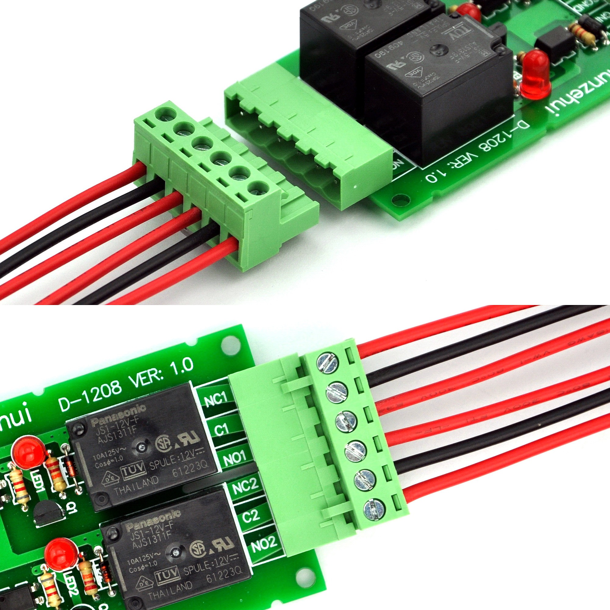 Chunzehui DC 5V Two Channel 10Amp Opto-Isolated Power Relay Module Board, Pluggable Terminal Block. for home control and industrial applications.