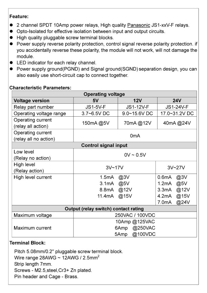 Chunzehui DC 12V Two Channel 10Amp Opto-Isolated Power Relay Module Board, Pluggable Terminal Block. for home control and industrial applications.
