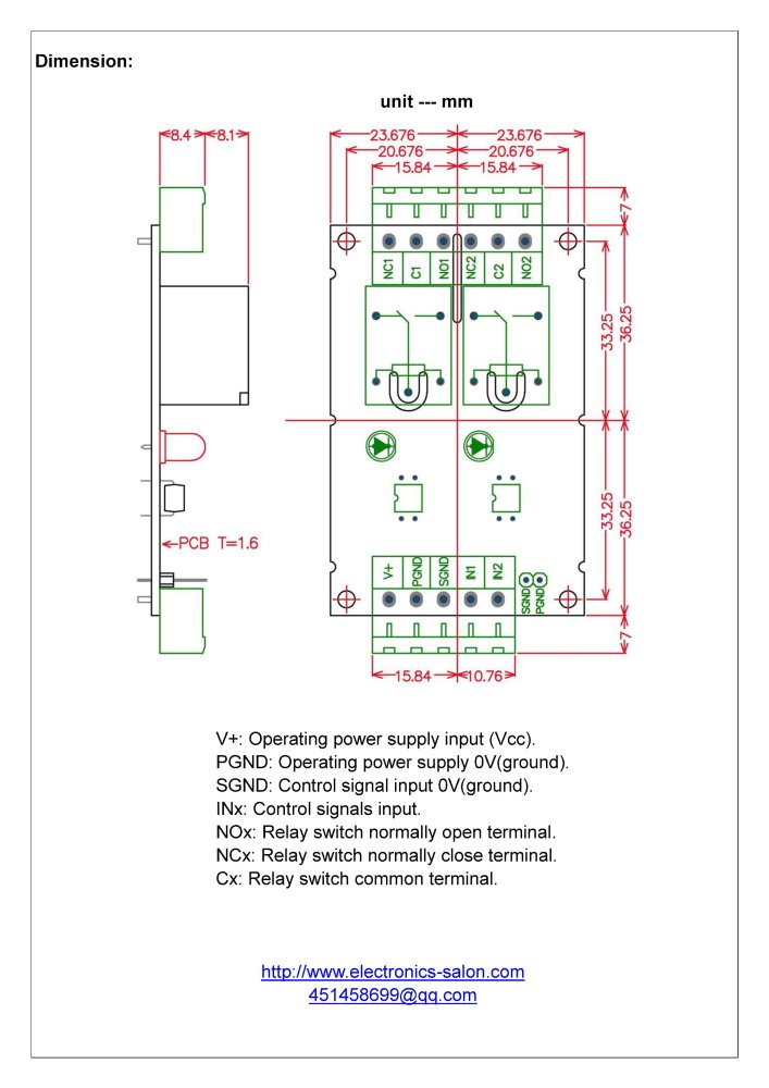 Chunzehui DC 5V Two Channel 10Amp Opto-Isolated Power Relay Module Board, Pluggable Terminal Block. for home control and industrial applications.