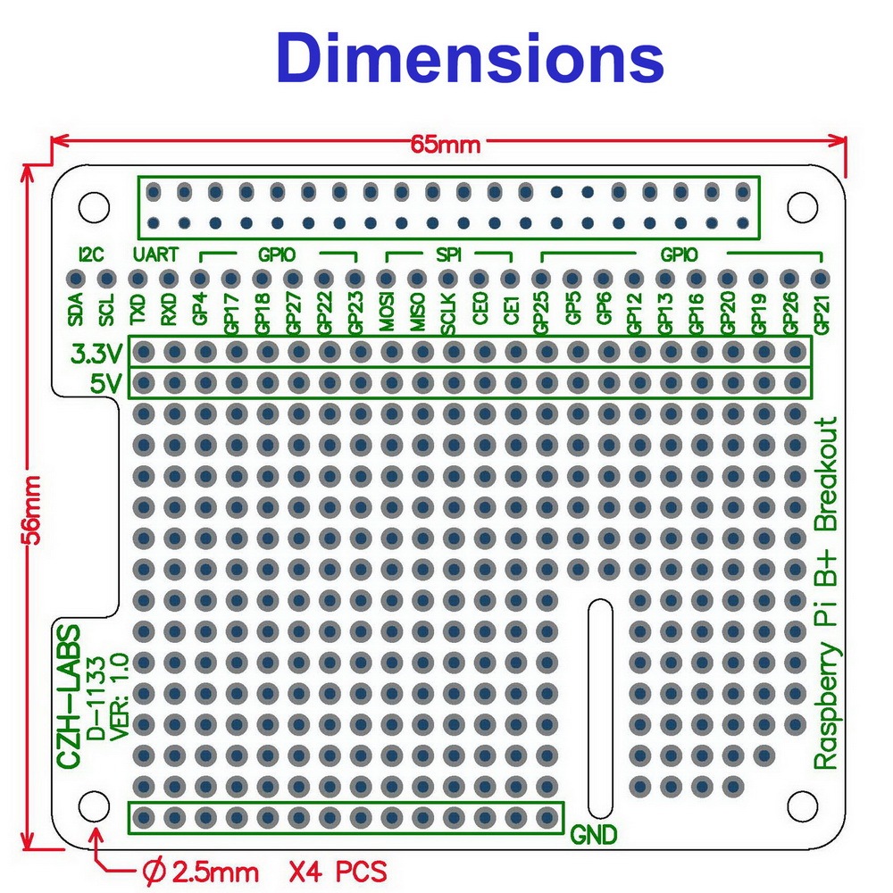 CZH-LABS Prototype Breakout PCB Shield Board Kit for Raspberry Pi 3 2 B+ A+, Breadboard DIY.