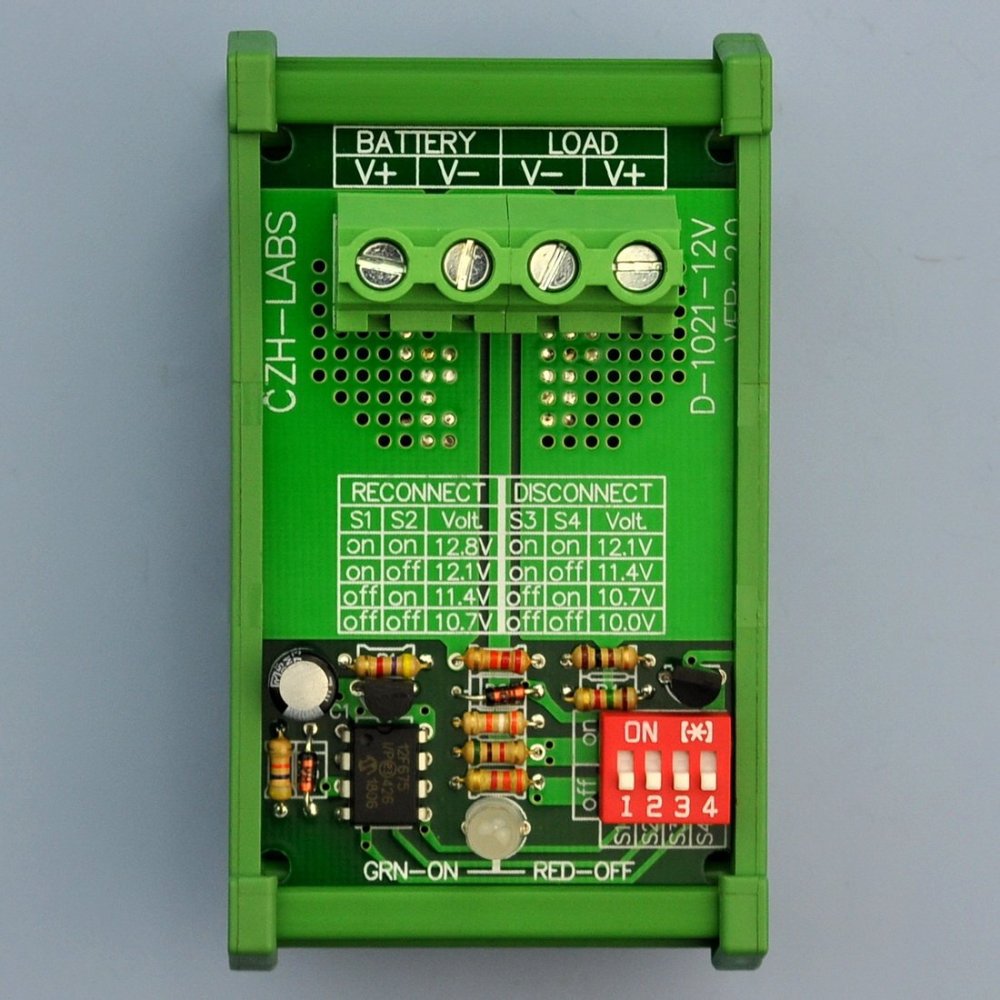 CZH-LABS DIN Rail Mount LVD Low Voltage Disconnect Module, 12V 30A, Protect Battery.